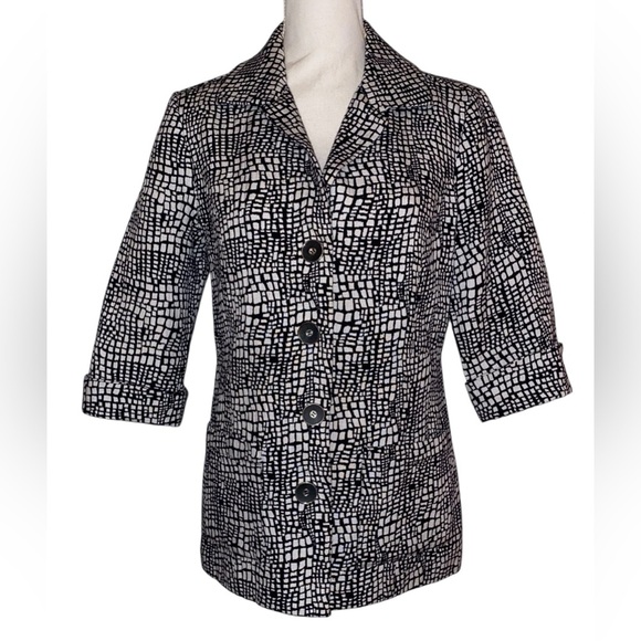 Chicos Women’s Windowpane Blazer/Jacket w/Pebble Pattern in BLK & OFF WHT SZ 1 - Picture 1 of 6
